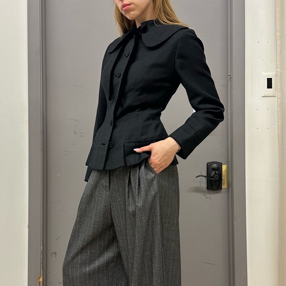 VINTAGE VICTORIAN WOOL GREY PEPLUM TOP - Picture 5 of 5